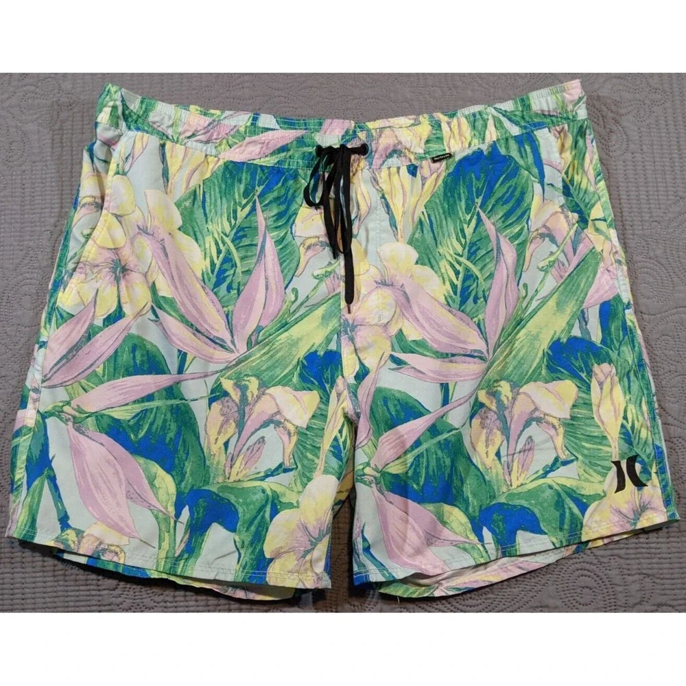 Hurley Board Shorts Men's Hawaiian Tropical Flowers Unlined Swim Trunks Size XL